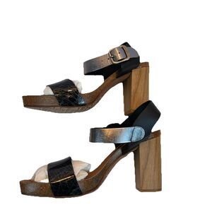 Pilar Monet Ladies' Genuine Leather Heeled Fashion Dressy Sandals BLK Sz 7.5